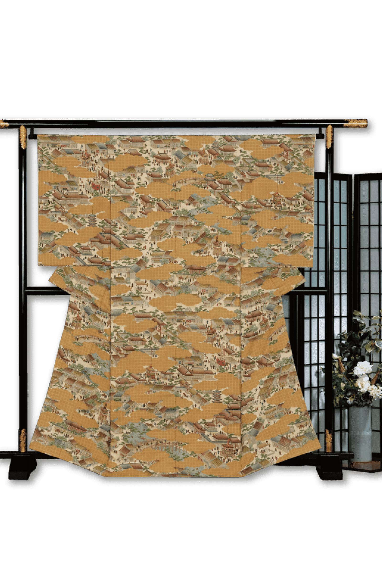 訪問着〈木版刷)〉『洛中洛外図屏風』狩野永德 筆