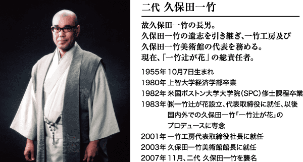 伝統的な衣装を着た男性の白黒写真が掲載された日本語の伝記の画像。テキストには見出しと、彼の人生とキャリアに関連する日付と出来事のリストが含まれており、緑と黒のテキストを使用した正式なレイアウトで提示されています。.