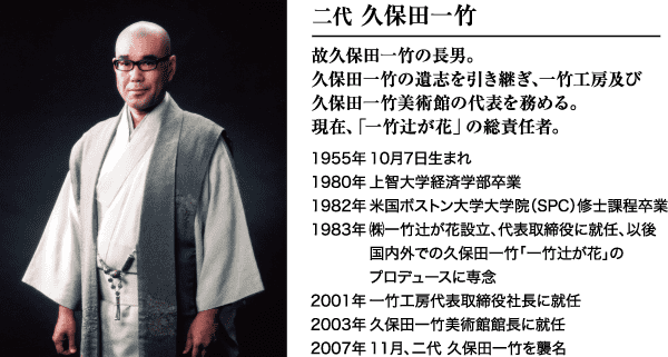 伝統的な衣装を着た男性の白黒写真が掲載された日本語の伝記の画像。テキストには見出しと、彼の人生とキャリアに関連する日付と出来事のリストが含まれており、緑と黒のテキストを使用した正式なレイアウトで提示されています。.